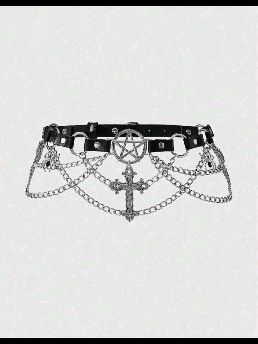 Hot Topic Black Chain Belt with Pentagram and Cross Charms